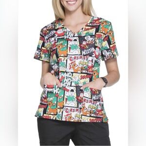 Rudolph The Reindeer's "Rudolph Comic" Printed Scrub Top Women’s Size XL